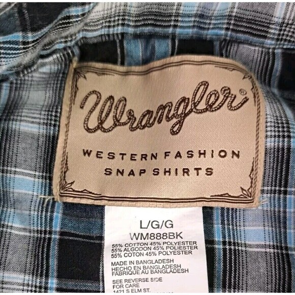Wrangler Womens Western Shirt  Black/Teal Plaid Pearl Snap Collar Pocket SZ L - Picture 6 of 6